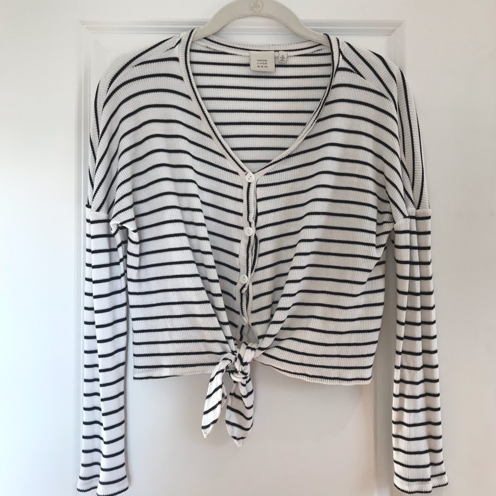 Good Luck Gem Striped Long Sleeve Crop - Size S
